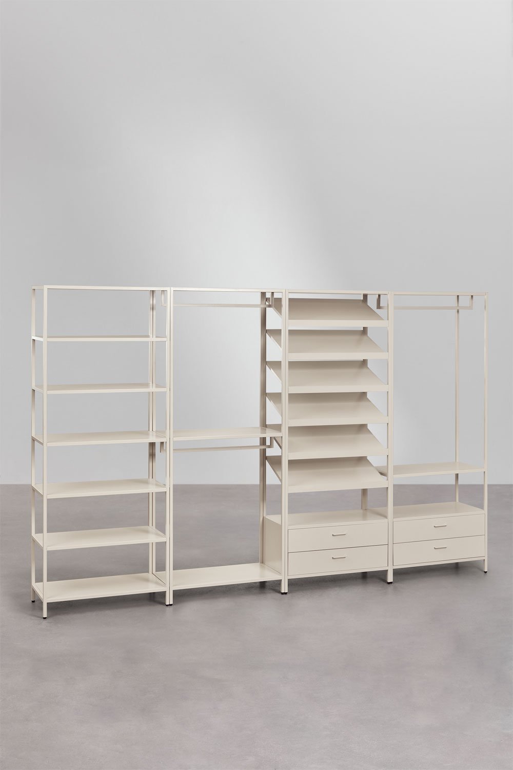 Janine 4-piece open modular wardrobe with steel shelving, gallery image 3