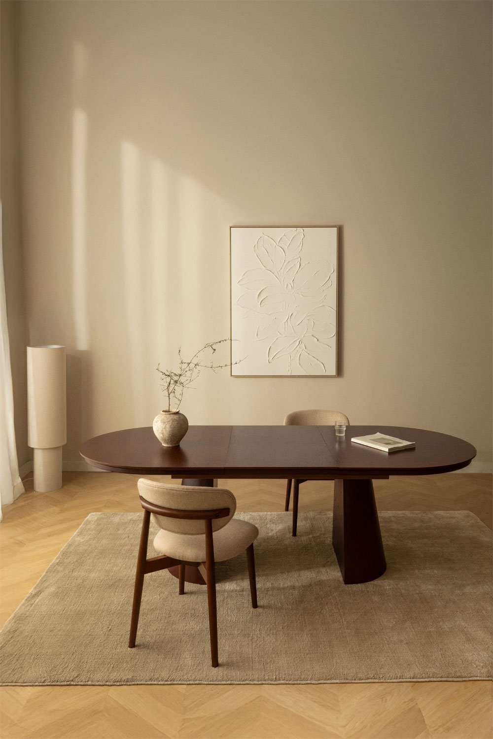 Oval dining table 180-240x105 cm extendable in MDF and Montana oak veneer, gallery image 3