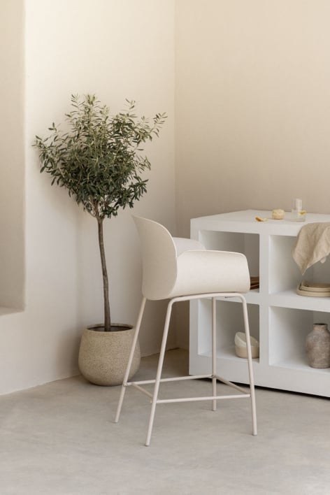 Garden high stool 65 cm in polypropylene and stone white iron Lynette - White Stone