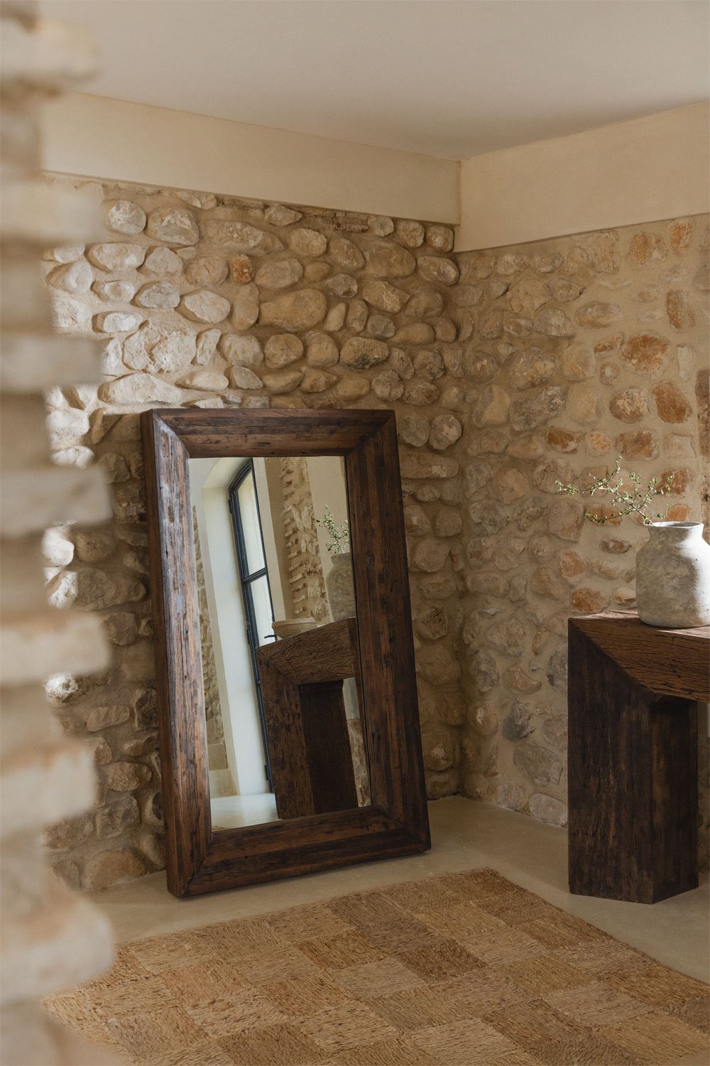 Juvira rectangular wall mirror in recycled wood, gallery image 1