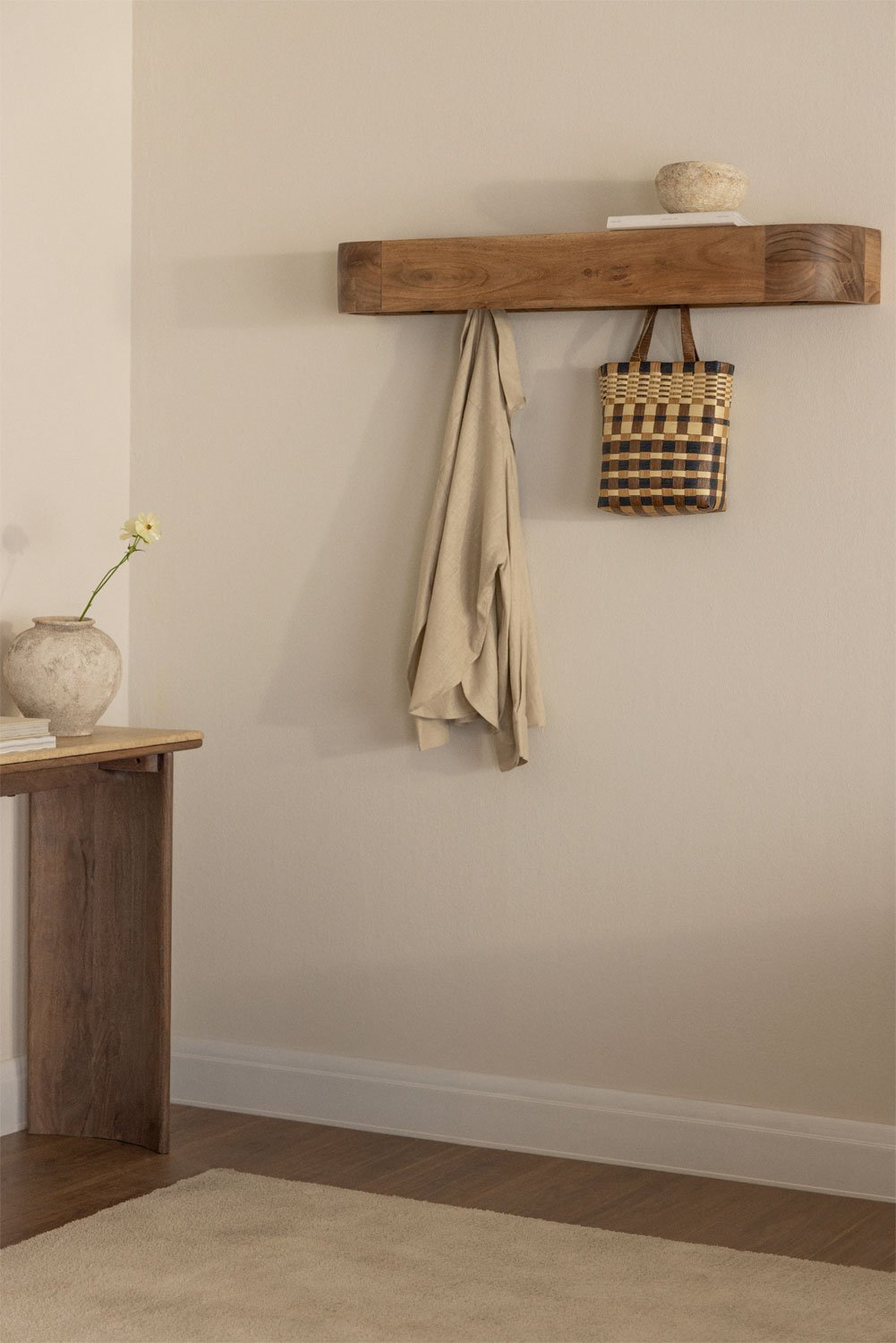 Acacia Wood Wall Coat Rack Frigia, gallery image 1