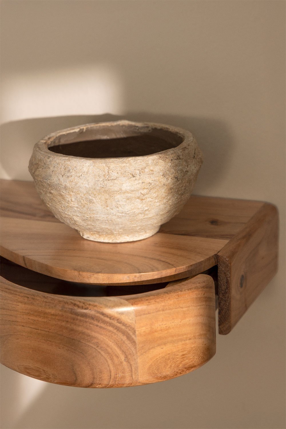 Nireimi acacia wood wall shelf with storage, gallery image 2