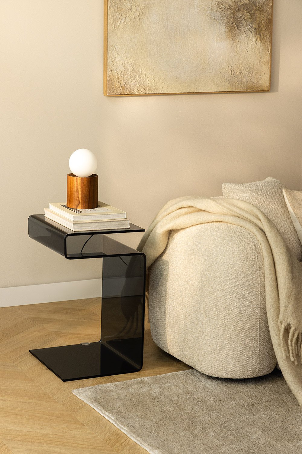 Rectangular side table 40x35 cm in tempered glass Diora, gallery image 1