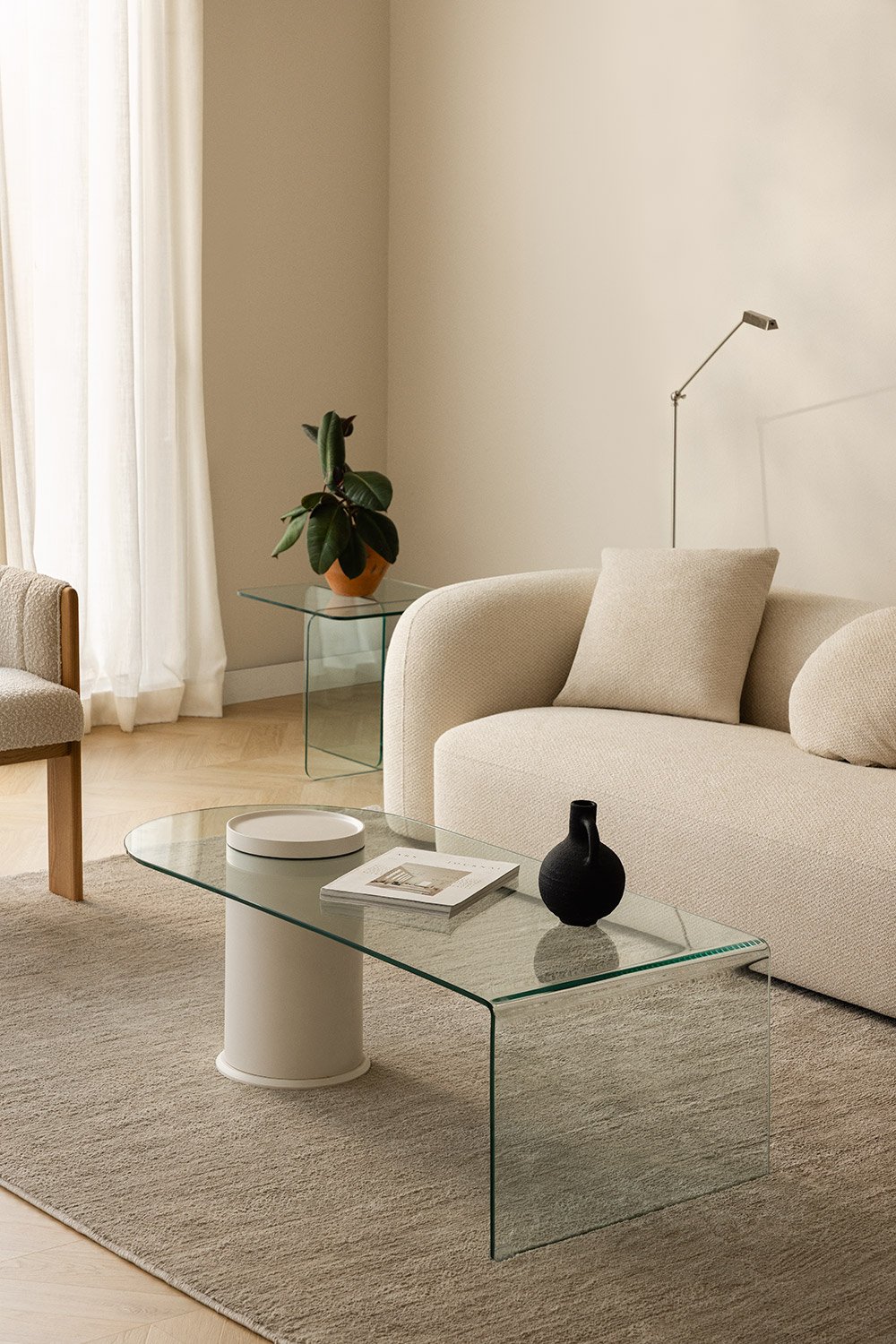 Coffee table 120x60 cm in tempered glass Soloy, gallery image 1