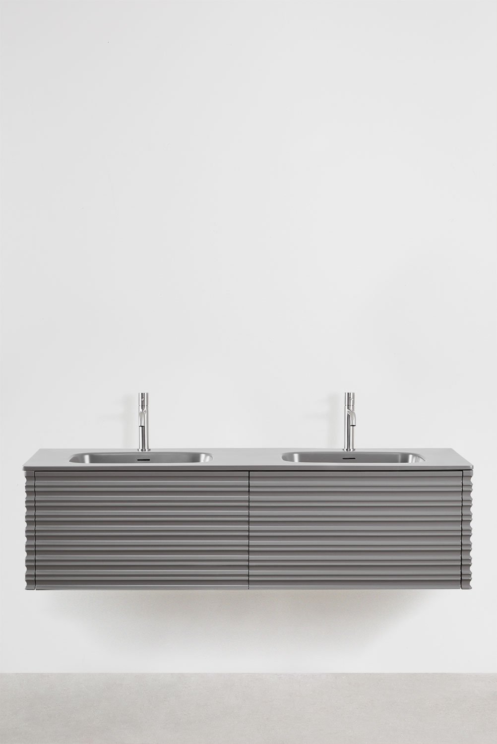 Suspended wooden bathroom furniture set with integrated sinks Noura, gallery image 2