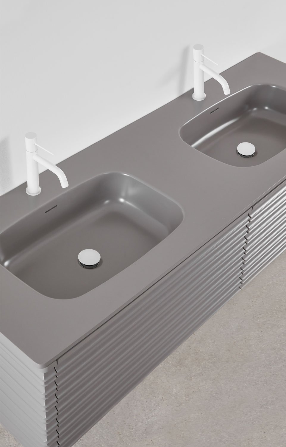 Suspended wooden bathroom furniture set with integrated sinks Noura, gallery image 4