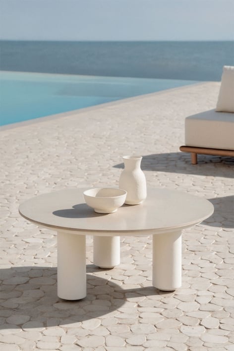 Round garden coffee table Ø80 cm in sintered stone and aluminum Umeko