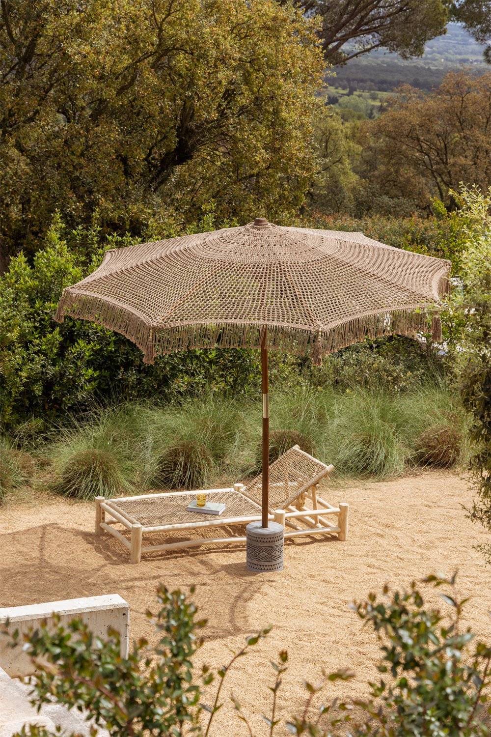 Tongariki teak and cotton parasol, gallery image 1
