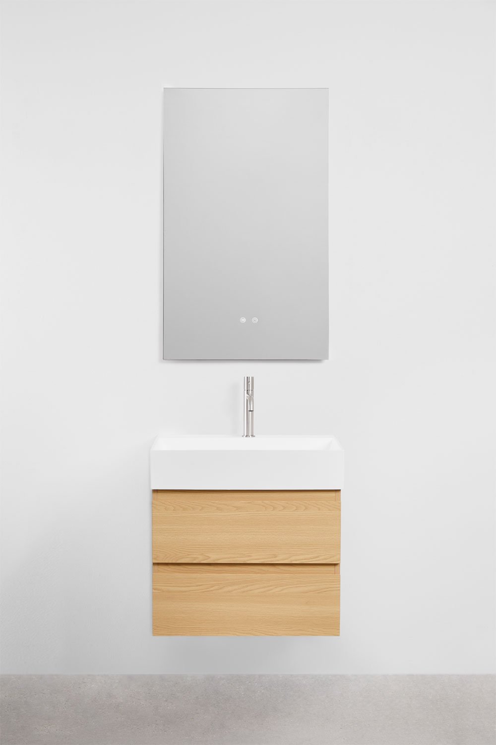 Bathroom furniture set in wood and ash veneer with integrated Ona washbasin, gallery image 2
