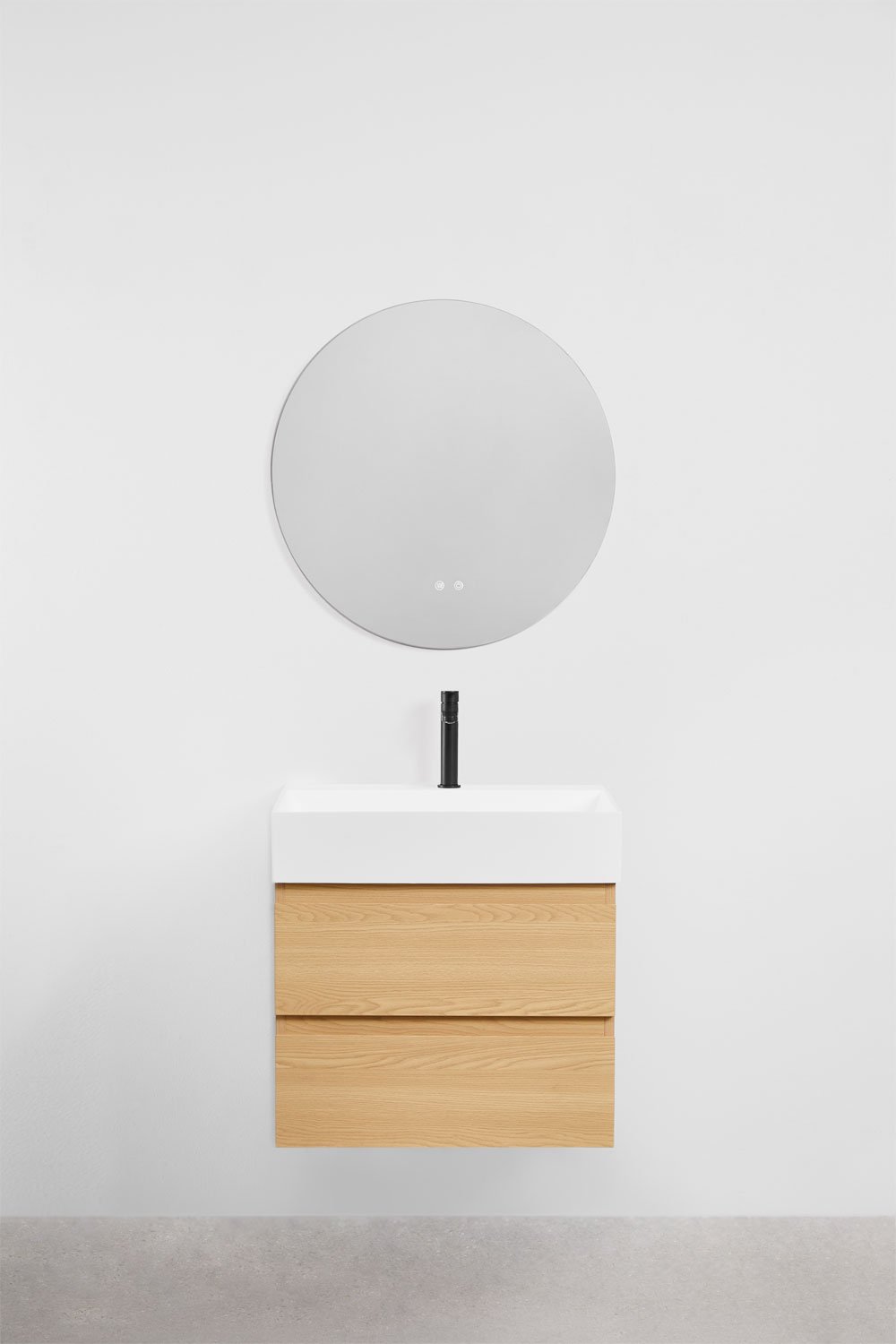 Bathroom furniture set in wood and ash veneer with integrated Ona washbasin, gallery image 2