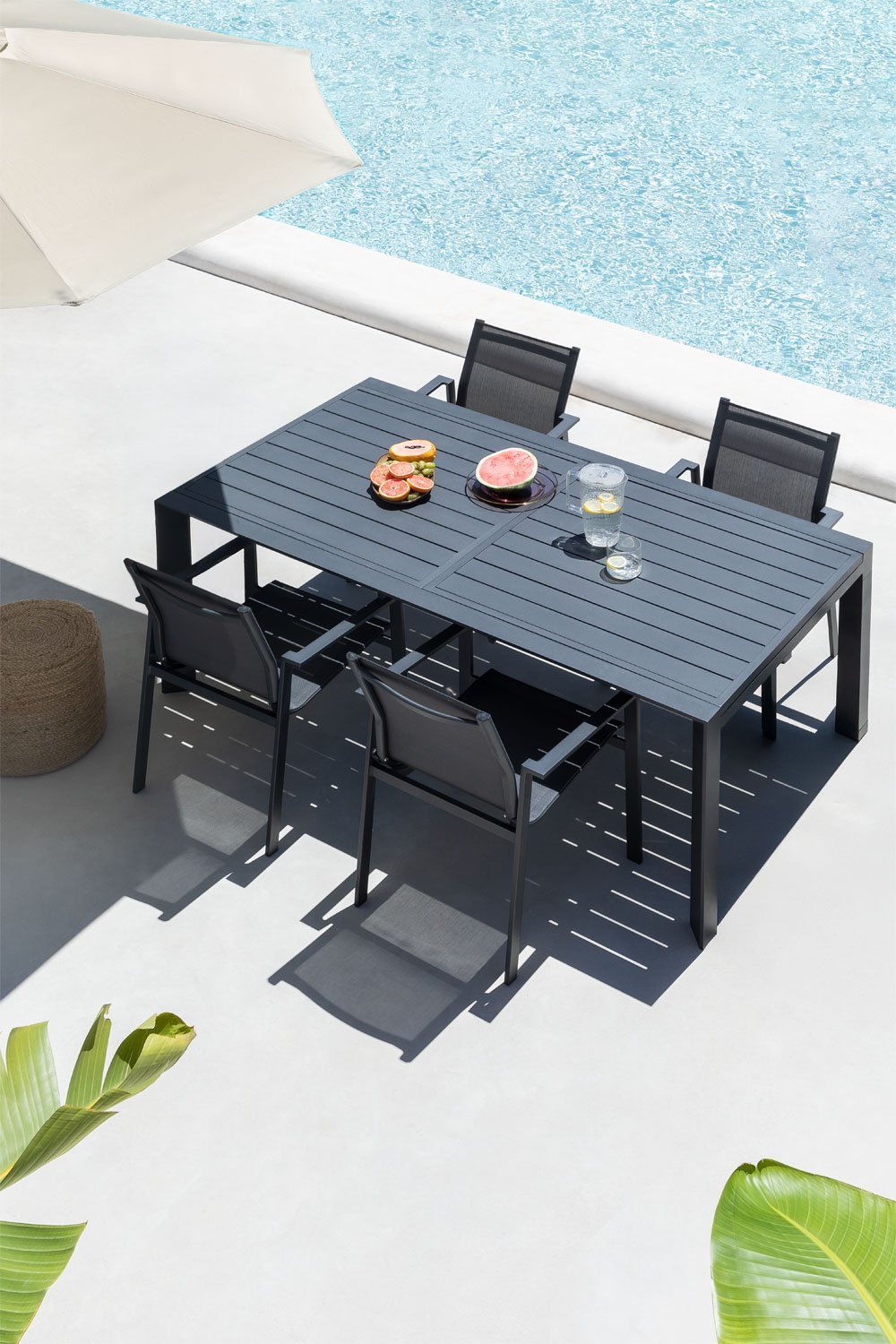 Starmi rectangular extendable table set, 180-240x100 cm, made of aluminum and 4 Eika garden chairs., gallery image 10