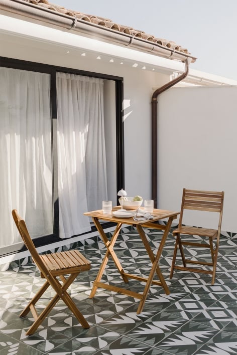 Square Table Set (60x60 cm) and 2 Folding Garden Chairs in Acacia Wood Delawer