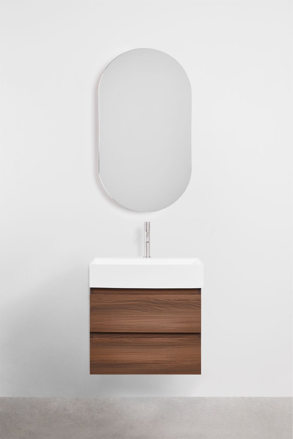 Bathroom furniture set in wood and ash veneer with integrated Ona washbasin, gallery image 2