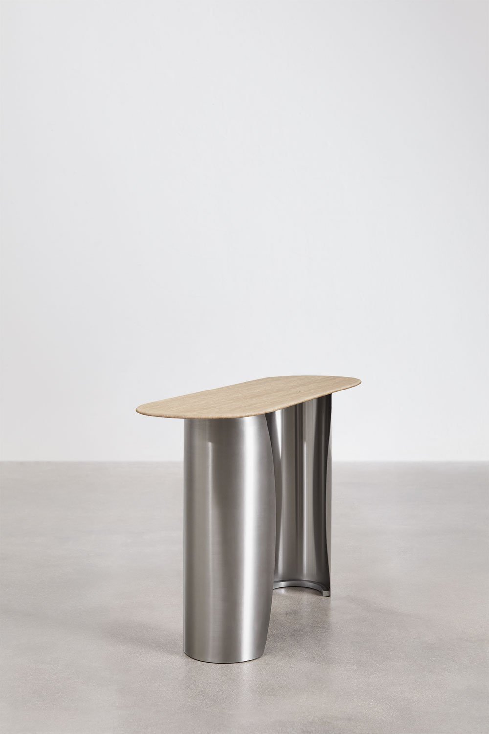 Oval entryway console 135x40 cm in travertine and stainless steel Neriyu, gallery image 4
