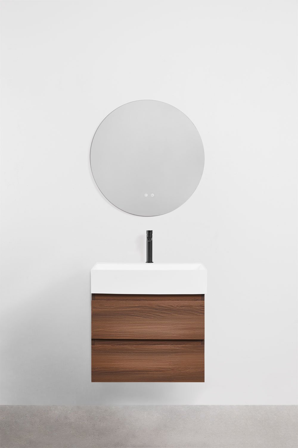 Suspended bathroom furniture set in wood and ash veneer with integrated Ona sink, gallery image 2