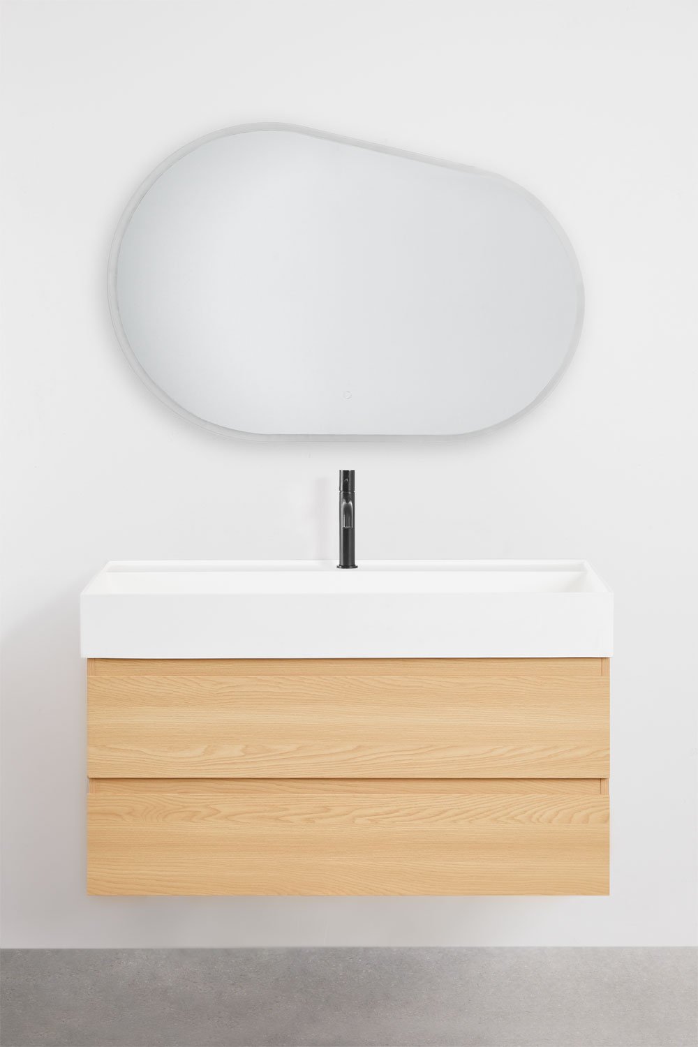 Bathroom furniture set in wood and ash veneer with integrated Ona washbasin, gallery image 2