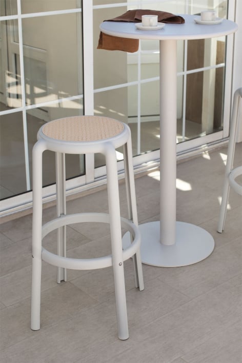 Garden high stool 75 cm in light grey polypropylene Omara
