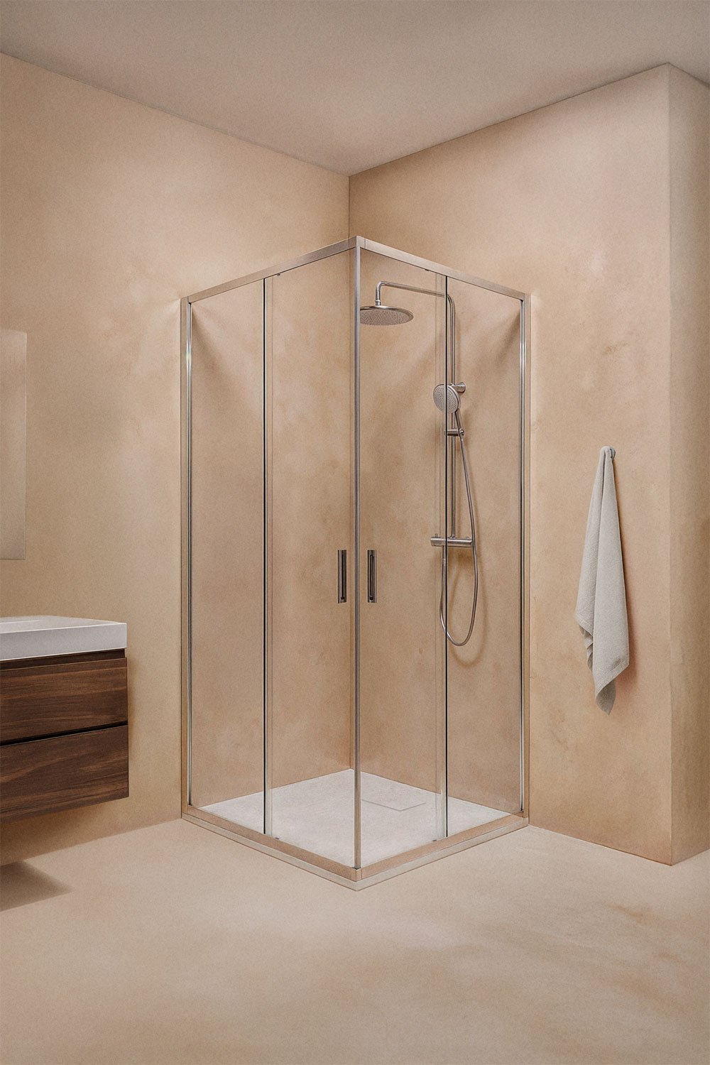 Square shower screen with sliding doors, 6 mm tempered glass and Brent aluminum, gallery image 1