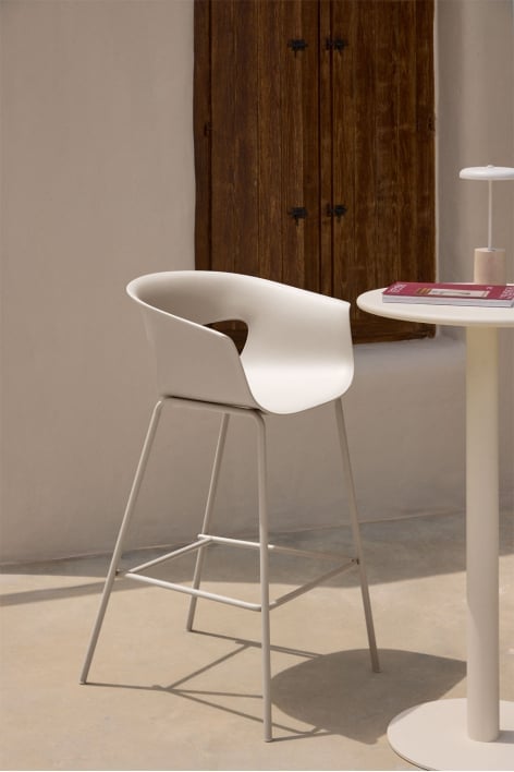 Garden high stool 75 cm in polypropylene and greyish white iron Alanys