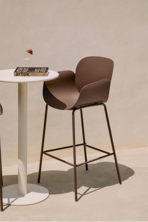 Garden high stool 75 cm in polypropylene and caramel brown iron Lynette