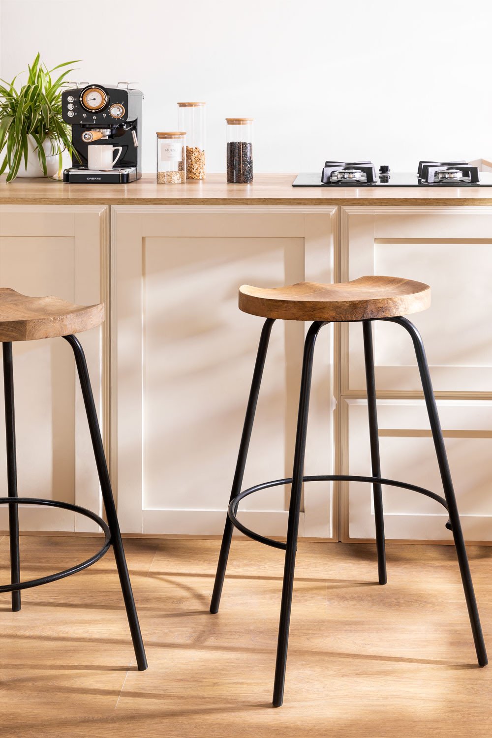 Pack of 2 high stools 75 cm in Darcko wood, gallery image 1