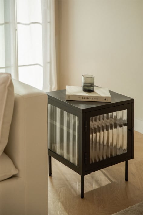 Paoline side table in steel and glass - Carbon Black
