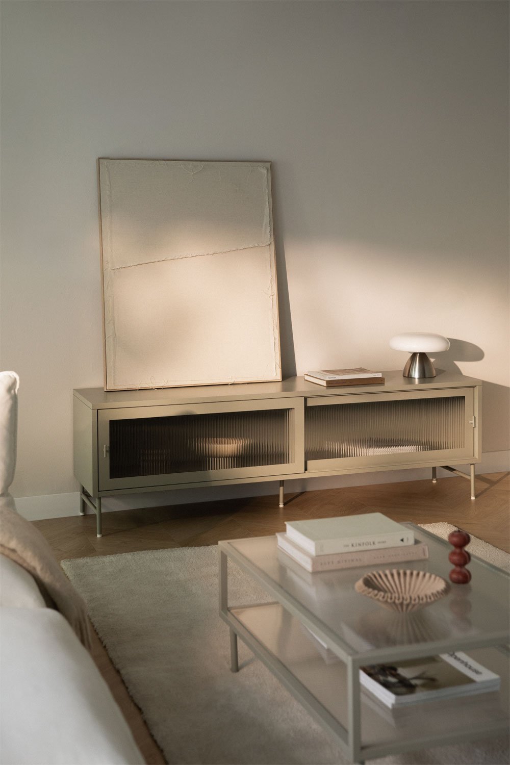 Paoline TV stand 180x40 cm in steel and glass, gallery image 1