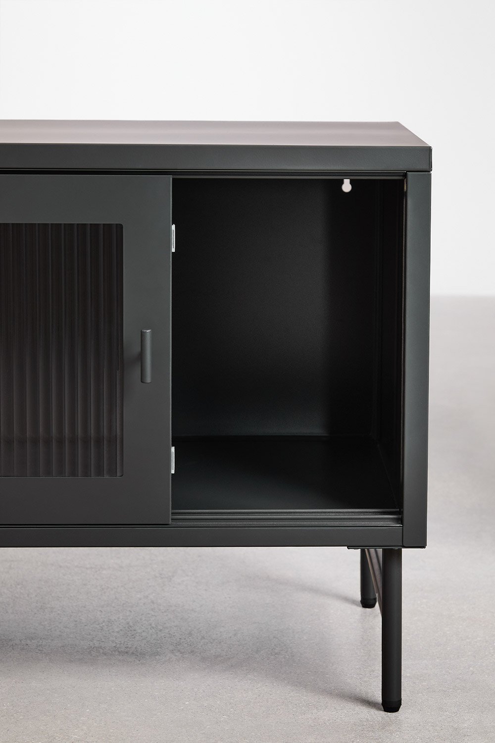 Paoline 180x40 cm TV cabinet in steel and glass, gallery image 6