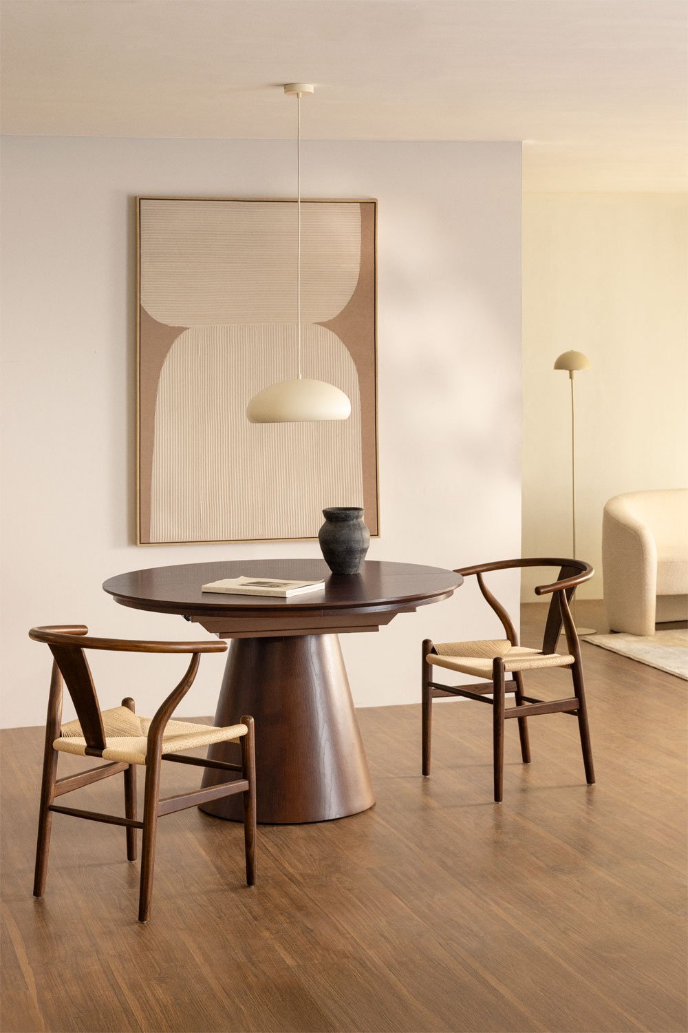Oval dining table extendable in MDF and Montana oak veneer, gallery image 1
