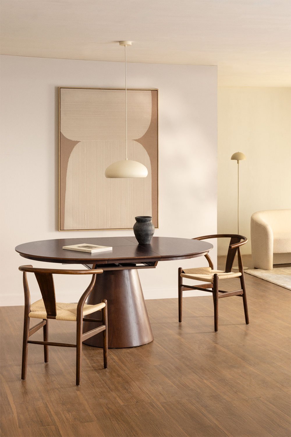 Oval dining table extendable in MDF and Montana oak veneer, gallery image 2