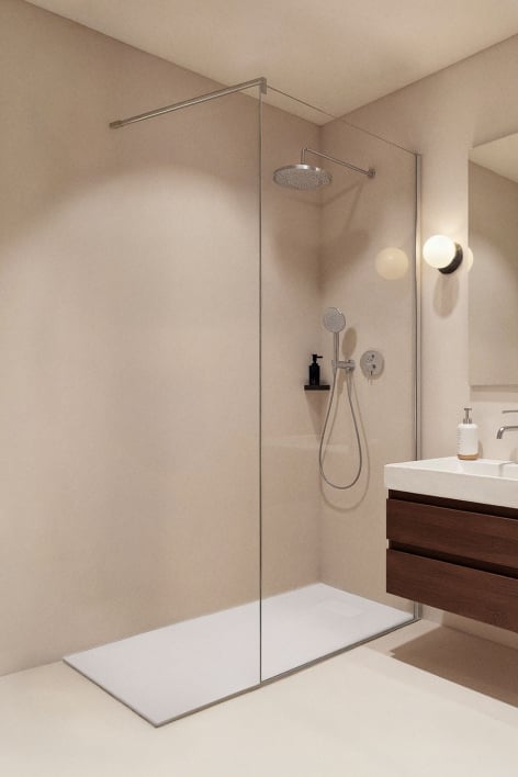 Fixed shower screen 80x195 cm, 8 mm clear tempered glass and brushed grey Bristol aluminium