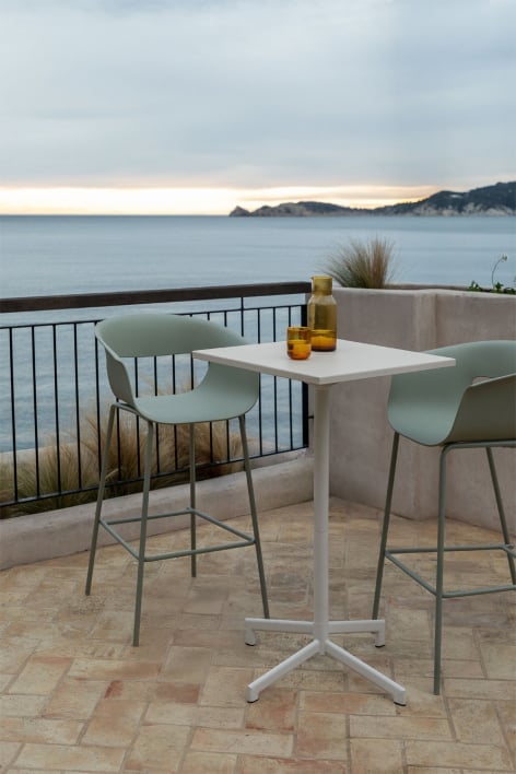 Dely 60x60 cm square bar table, foldable and convertible into 2 heights, made of steel