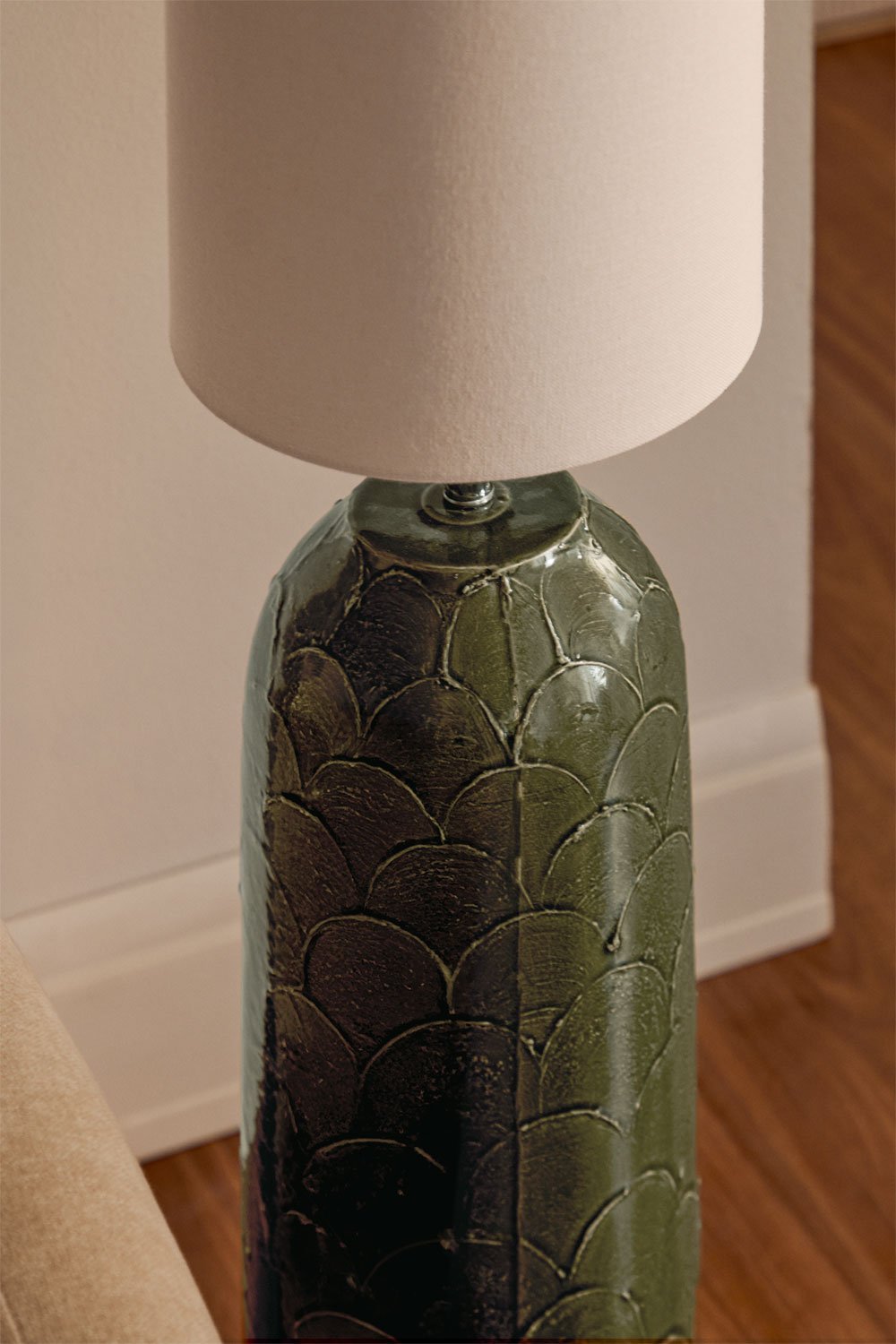 Floor lamp in ceramic and linen Cinnamon, gallery image 2