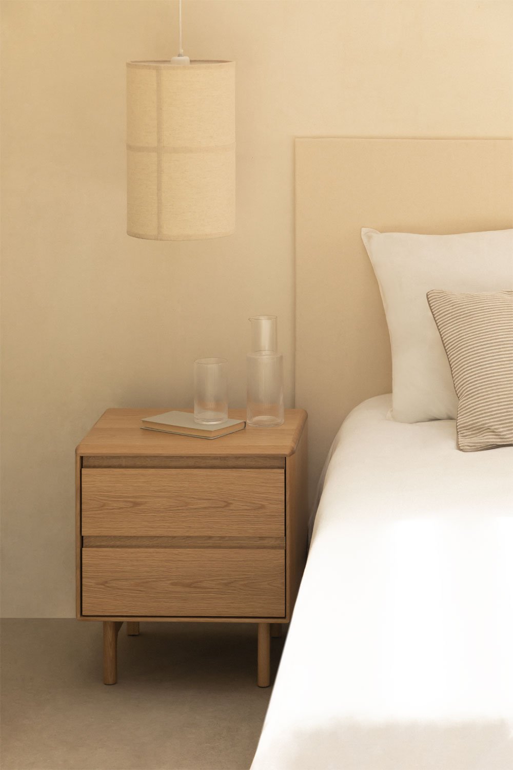 Pack of 2 Treveris oak bedside tables, gallery image 1
