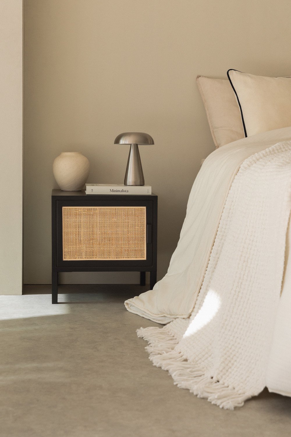Pack of 2 Reyna rattan and wood bedside tables, gallery image 1