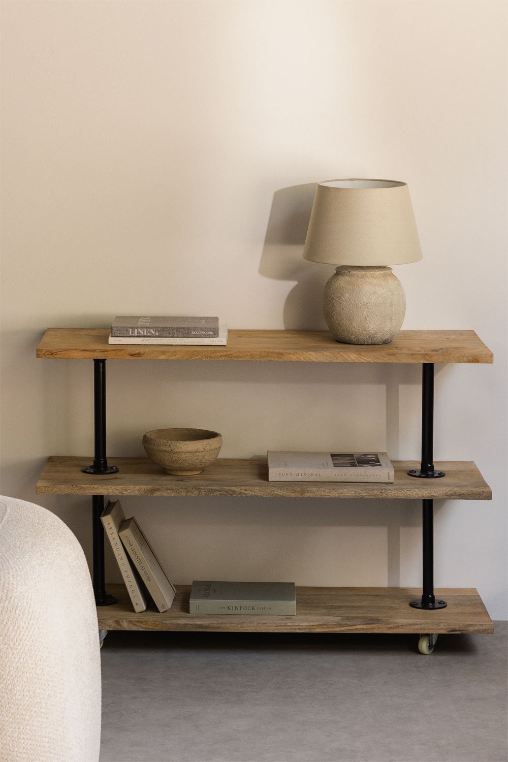 Willink mango wood console with wheels, gallery image 1