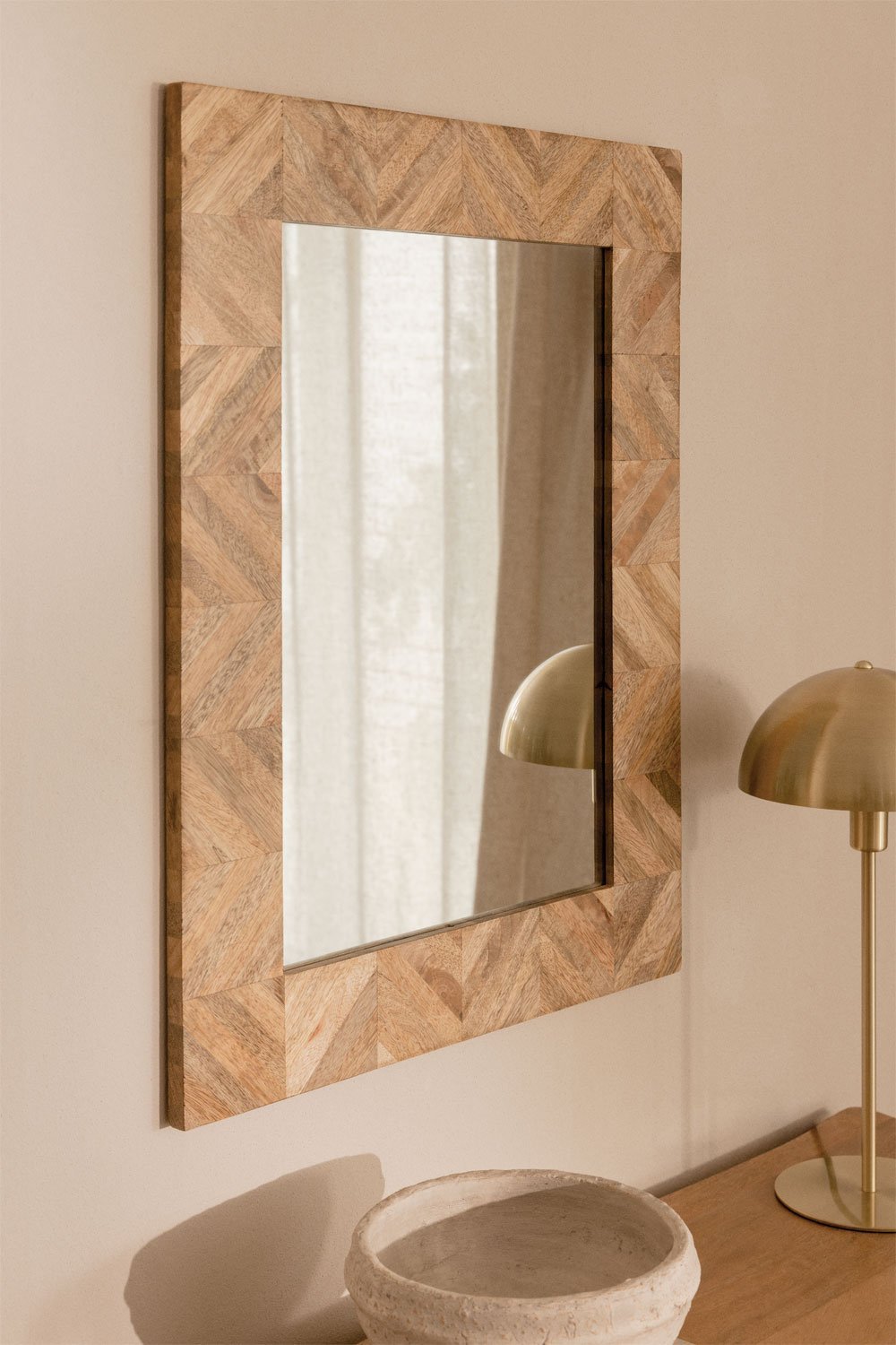 Rectangular wall mirror 50x70 cm in Mykonos mango wood, gallery image 1
