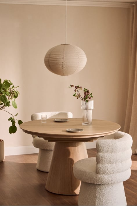 Round dining table 120-160x120 cm extendable in MDF and Montana oak veneer