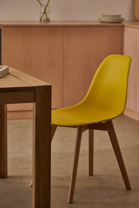 Scand Nordic polypropylene and beech wood dining chair - Yellow Curry