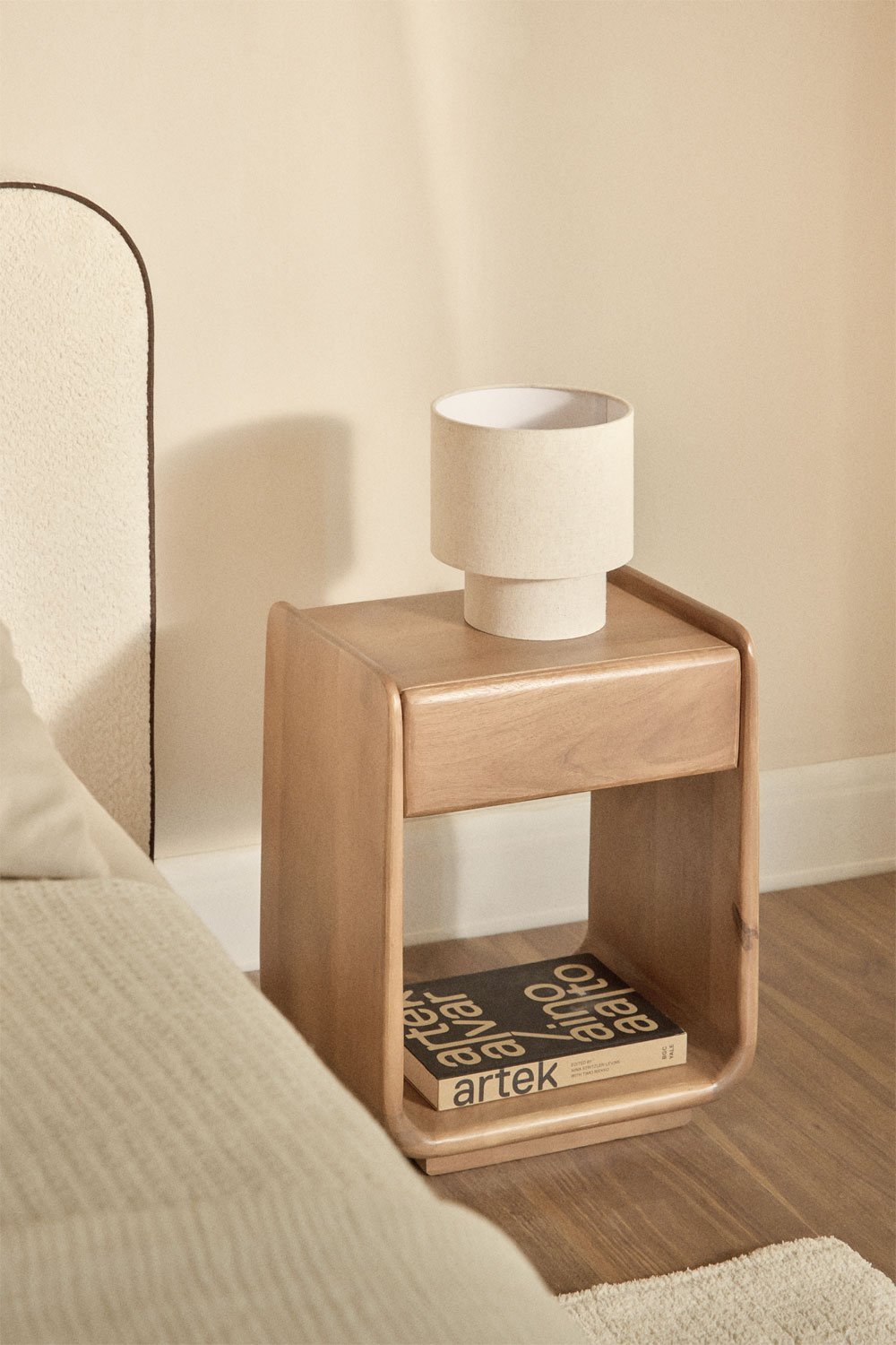 Rectangular bedside table with drawer 40x30 cm in Tinsley wood, gallery image 1