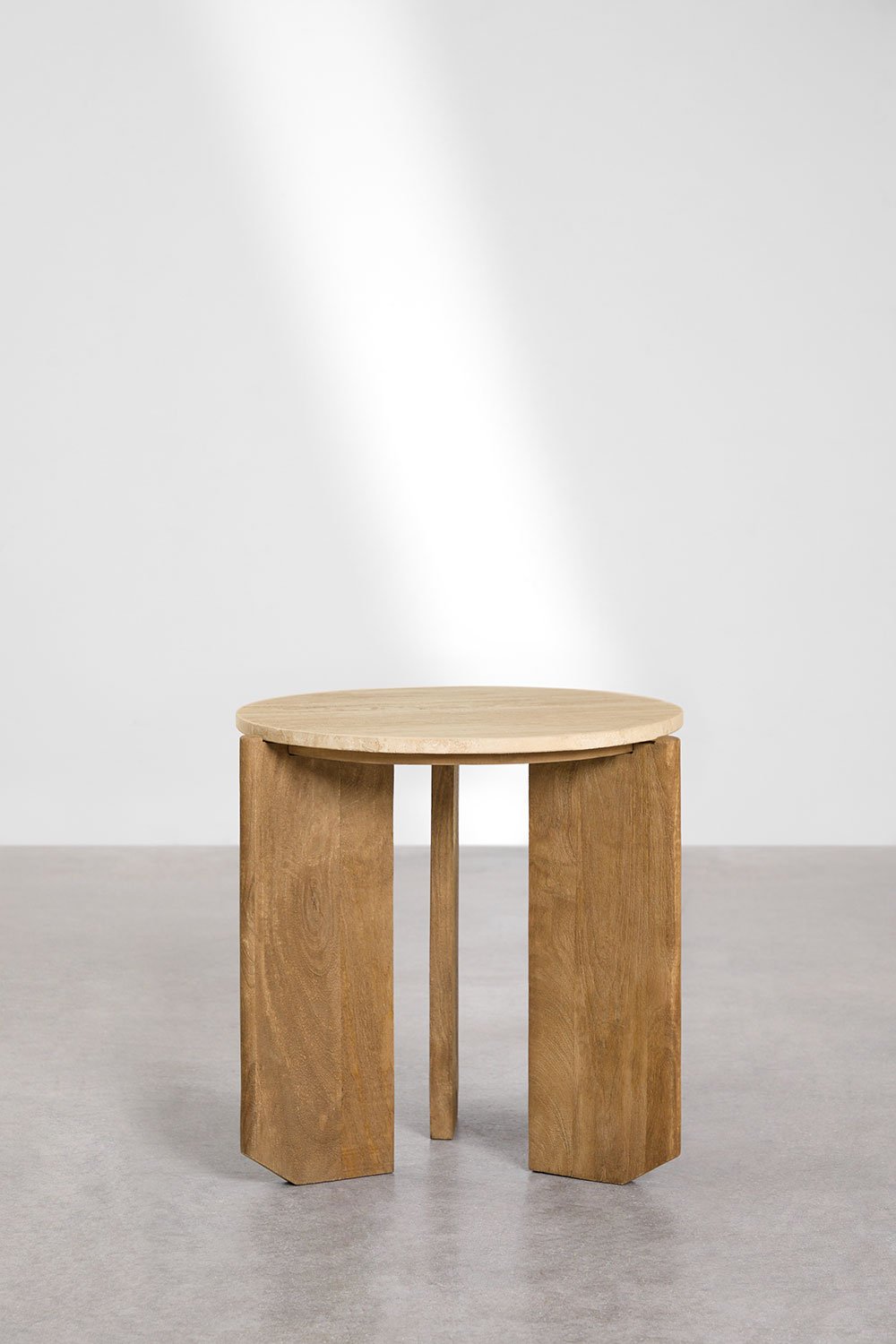 Lavinia round bedside table, Ø50 cm, made of natural stone and mango wood, gallery image 2