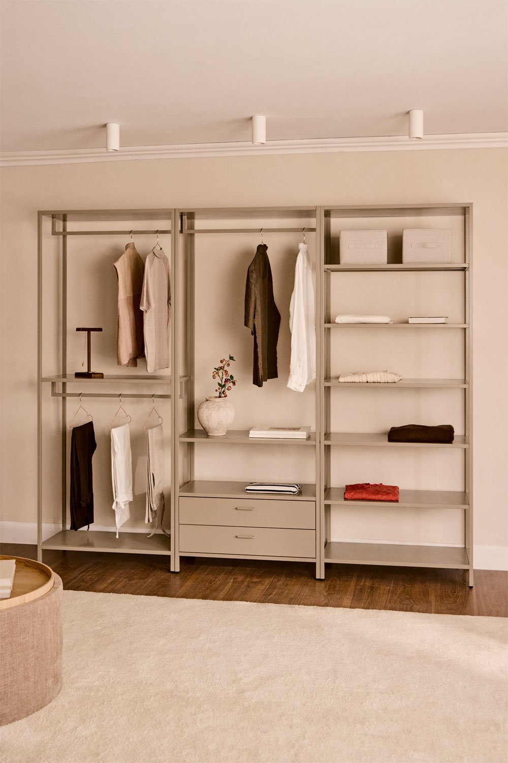 Janine 3-piece open modular wardrobe with steel shelving, gallery image 1
