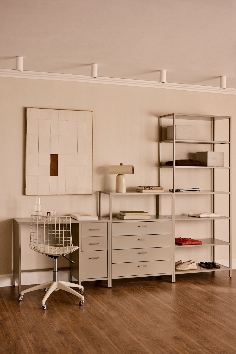 Janine steel desk, drawer, and shelving set, gallery image 1