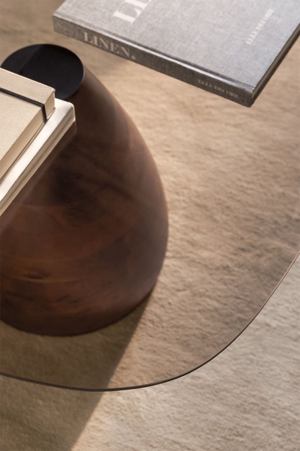 Mariana square coffee table, 80x80 cm, made of mango wood and glass, gallery image 2