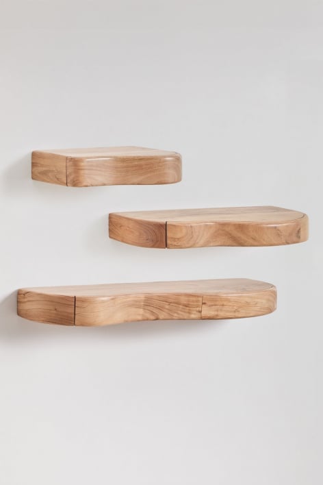 Set of 3 wall shelves in acacia wood Nireimi
