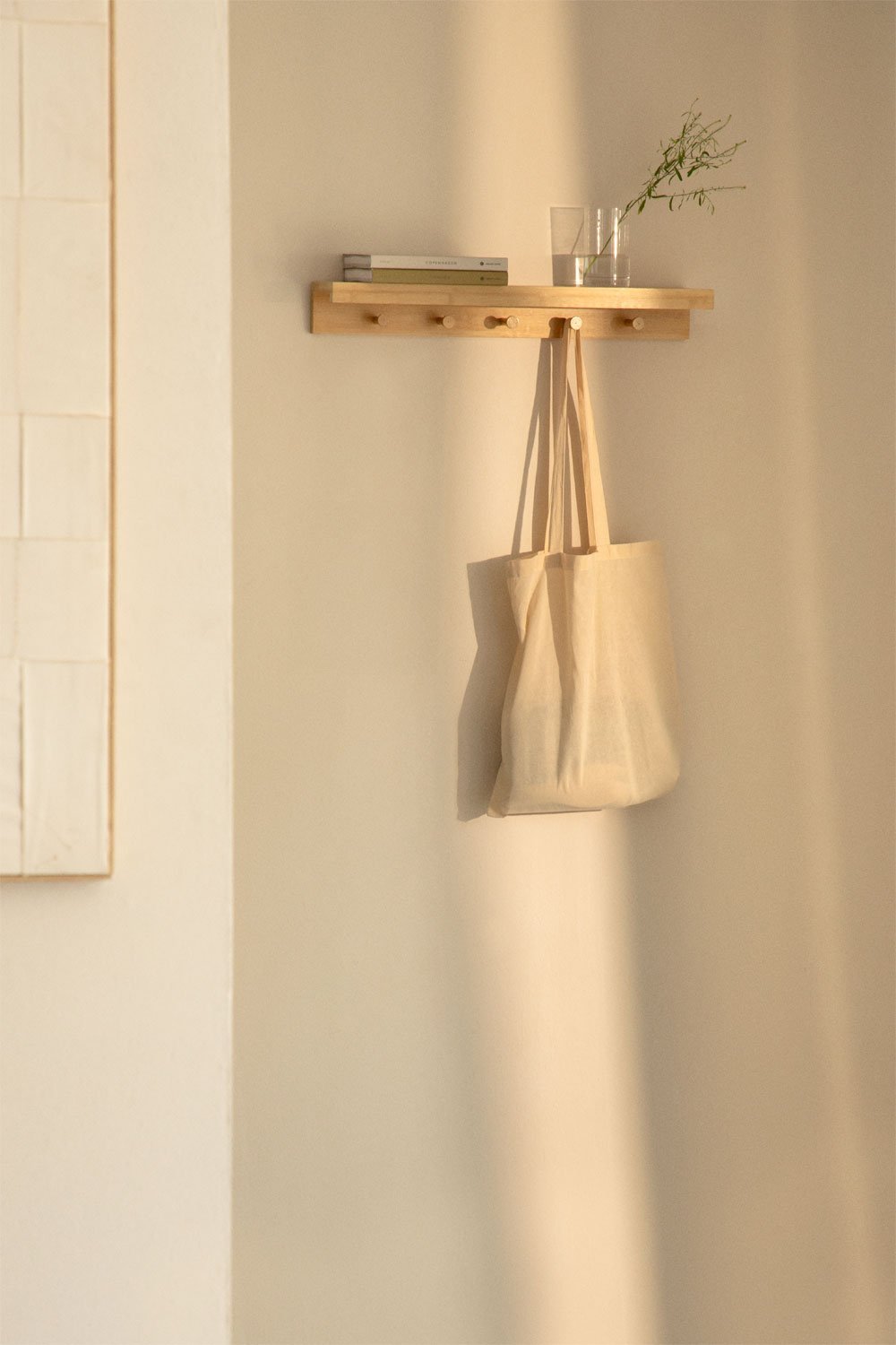 Gari bamboo wall coat rack with shelf, gallery image 1