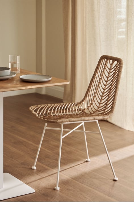 Gouda Natural synthetic rattan dining chair - White