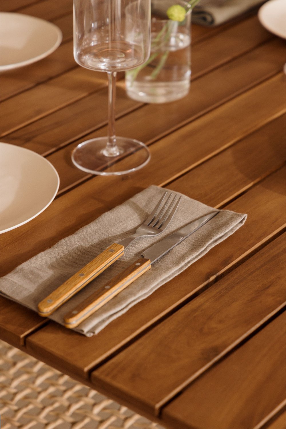Rectangular dining table 160-210x90 cm extendable in acacia wood Tenay, gallery image 2
