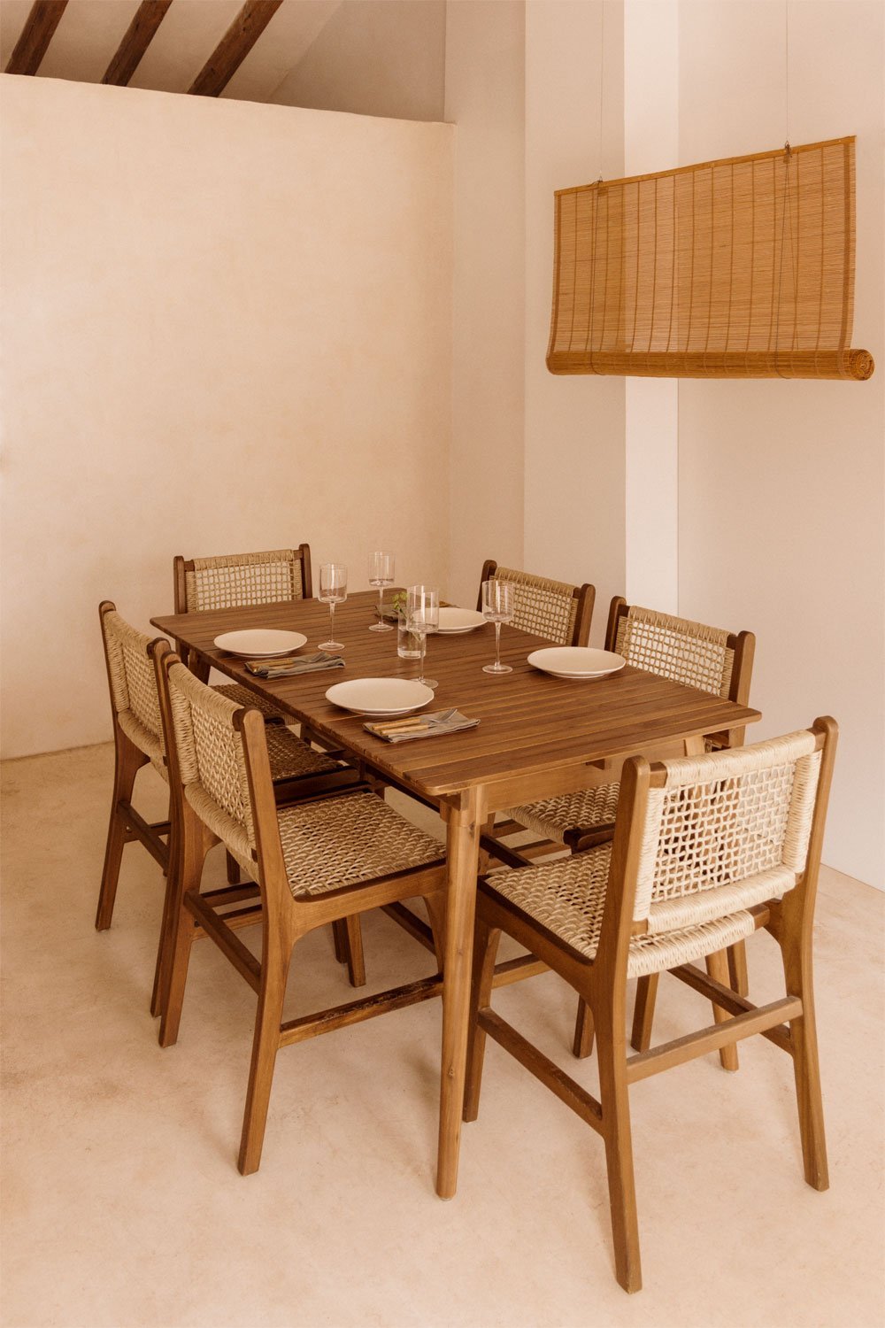 Rectangular dining table 160-210x90 cm extendable in acacia wood Tenay, gallery image 1