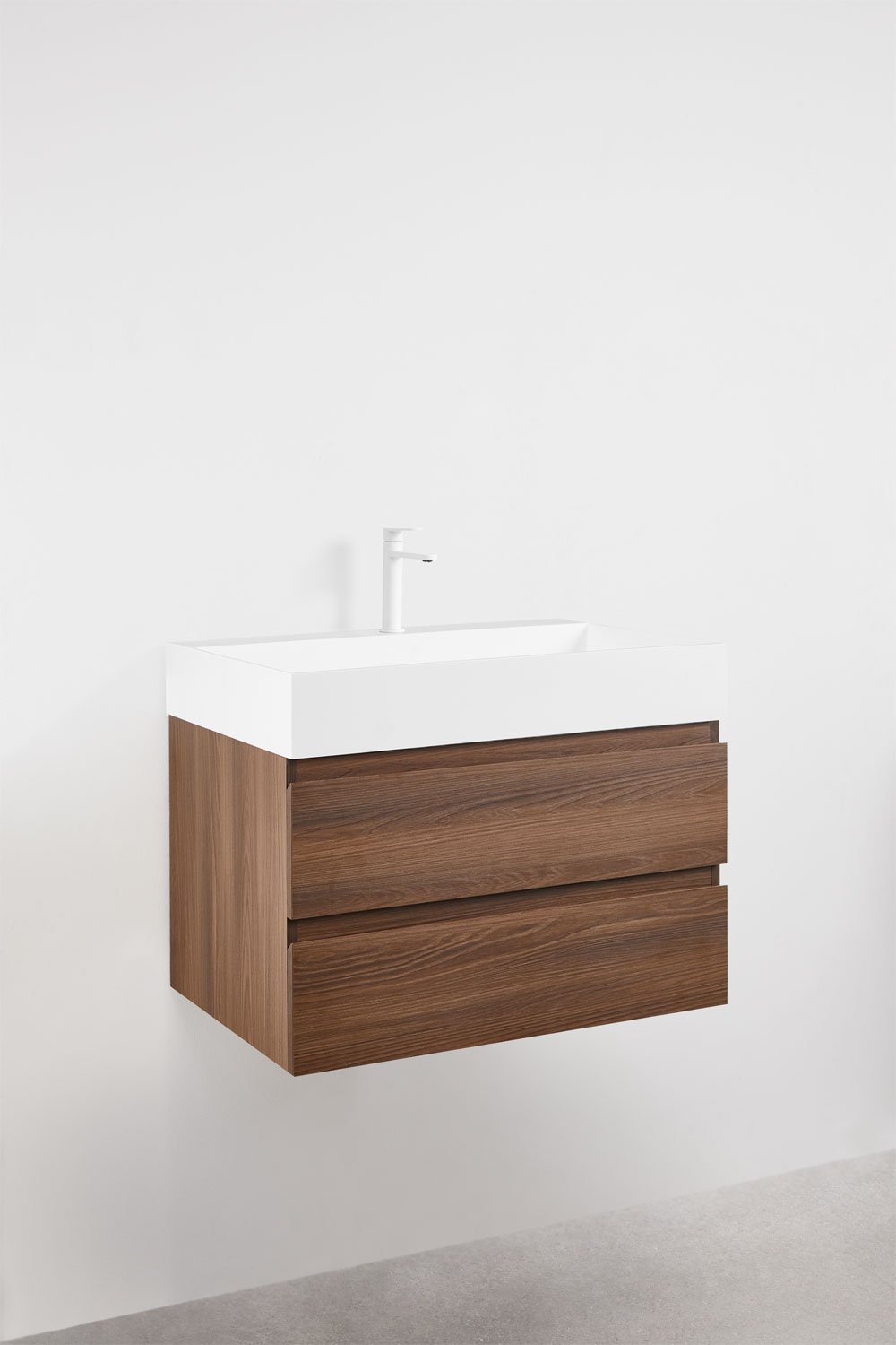 Bathroom furniture set in wood and ash veneer with integrated Ona washbasin, gallery image 3
